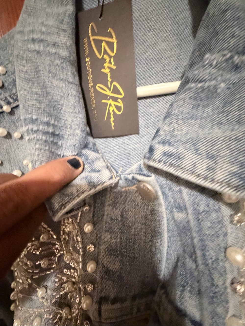 Light Blue Embellished Women Jeans Jacket
